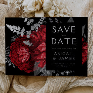 Invitation En Aluminium Mariage en argent rouge floral foncé Enregistrer l