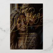 Invitation En Aluminium Mariage en écriture calligraphique or photo (Recto)