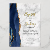 Invitation En Aluminium Mariage en marbre d'Agate bleu marine moderne (Recto)