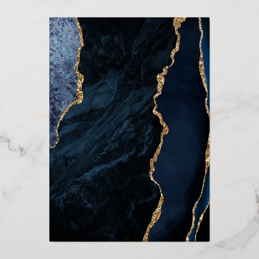 Invitation En Aluminium Mariage en marbre d'Agate bleu marine moderne (Verso)