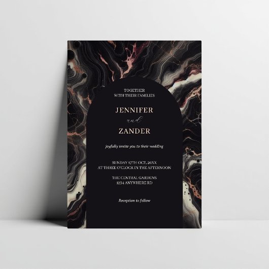 Invitation En Aluminium Mariage en marbre foncé Moody & Luxe Automne Elega