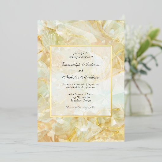 Invitation En Aluminium Mariage en pierre de Cristal de Champagne (Debout devant)