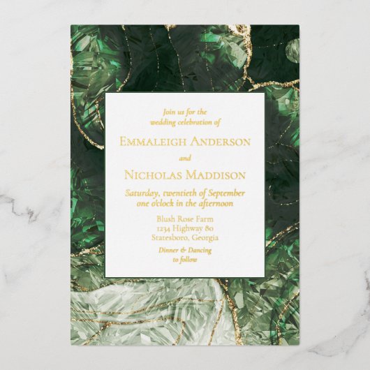 Invitation En Aluminium Mariage en pierre grise foncée vert olive (Recto)