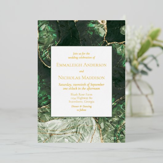 Invitation En Aluminium Mariage en pierre grise foncée vert olive (Debout devant)