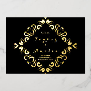 Invitation En Aluminium Mariage Enregistrer la date Black Real Gold