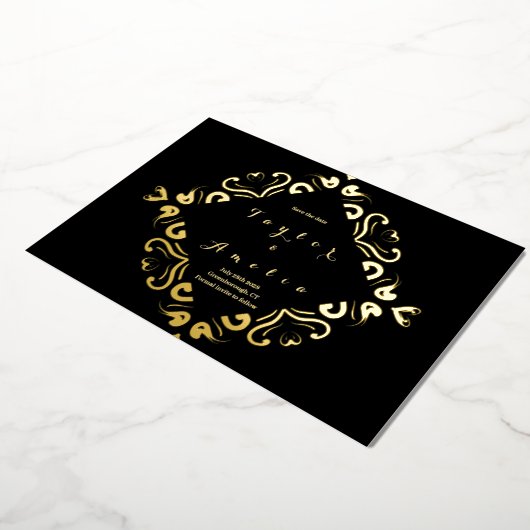 Invitation En Aluminium Mariage Enregistrer la date Black Real Gold (Rotation)