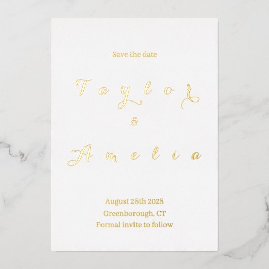 Invitation En Aluminium Mariage Enregistrer la date minimum Vrai Or (Recto)