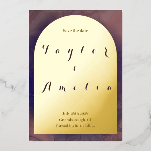 Invitation En Aluminium Mariage Enregistrer la date Purple Boho Arch Real (Recto)