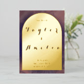 Invitation En Aluminium Mariage Enregistrer la date Purple Boho Arch Real (Debout devant)