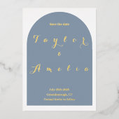 Invitation En Aluminium Mariage Enregistrer la date Simple Dusty Blue Arch (Recto)