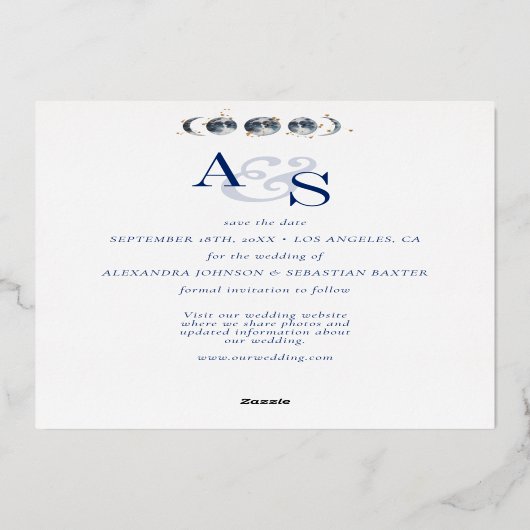 Invitation En Aluminium Mariage étoile céleste Enregistrer la date (Verso)