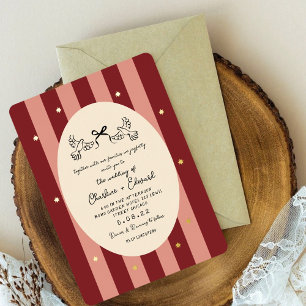 Invitation En Aluminium Mariage étoile dorée rayée rose rouge