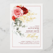Invitation En Aluminium Mariage Eucalyptus Boho de Bourgogne Rouge rose (Recto)