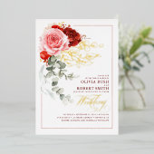 Invitation En Aluminium Mariage Eucalyptus Boho de Bourgogne Rouge rose (Debout devant)