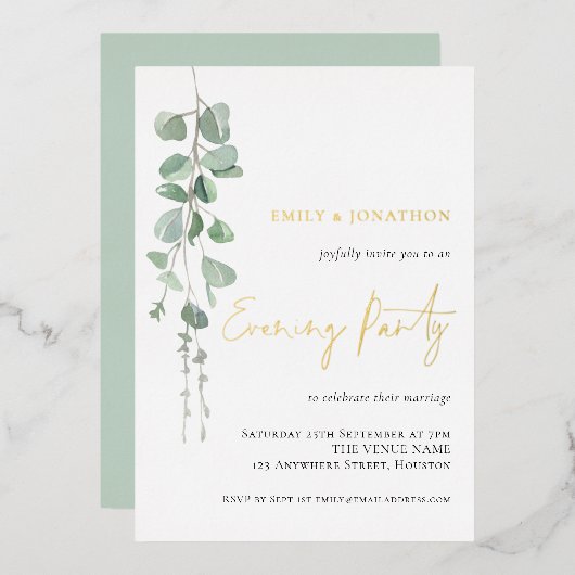 Invitation En Aluminium Mariage Eucalyptus moderne Soirée Gold Real (Recto/Verso)
