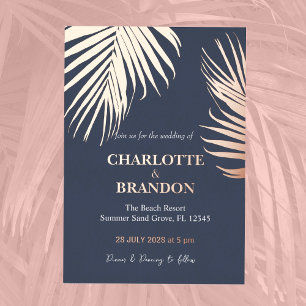 Invitation En Aluminium Mariage feuille de palmier tropical bleu de minuit