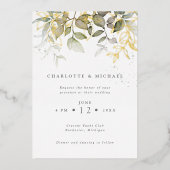 Invitation En Aluminium Mariage feuille d'or et de feuillage (Recto)