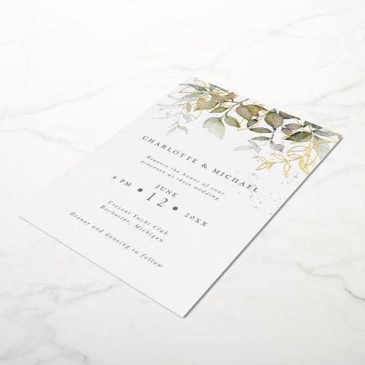 Invitation En Aluminium Mariage feuille d'or et de feuillage (Rotation)