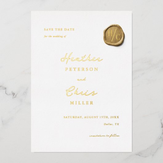 Invitation En Aluminium Mariage feuille d'or unique moderne Save The Date (Recto)