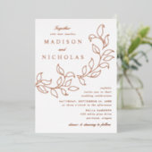 Invitation En Aluminium Mariage Feuille en cascade Rose Gold (Debout devant)
