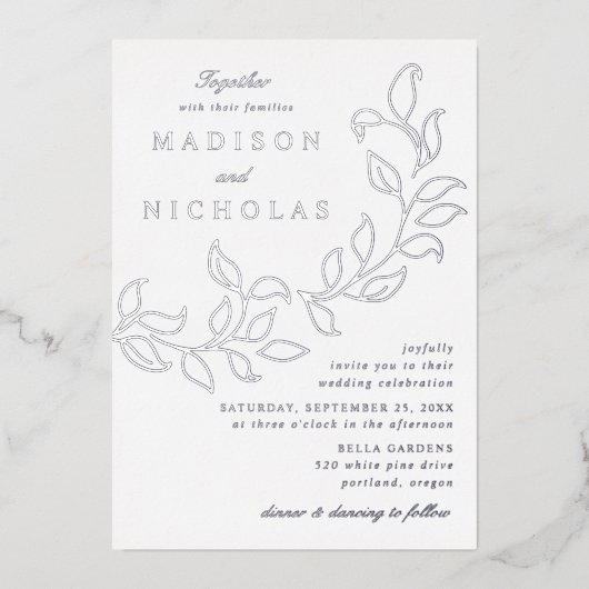 Invitation En Aluminium Mariage Feuille en cascade Silver (Recto)
