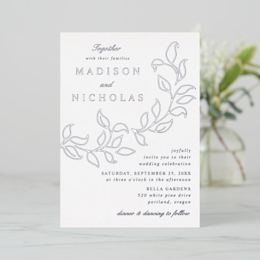 Invitation En Aluminium Mariage Feuille en cascade Silver (Debout devant)