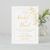 Invitation En Aluminium Mariage feuille florale dorée (Debout devant)
