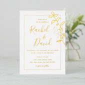 Invitation En Aluminium Mariage feuille or floral (Debout devant)