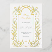 Invitation En Aluminium Mariage Feuille Vert Enregistrer La Date (Recto)