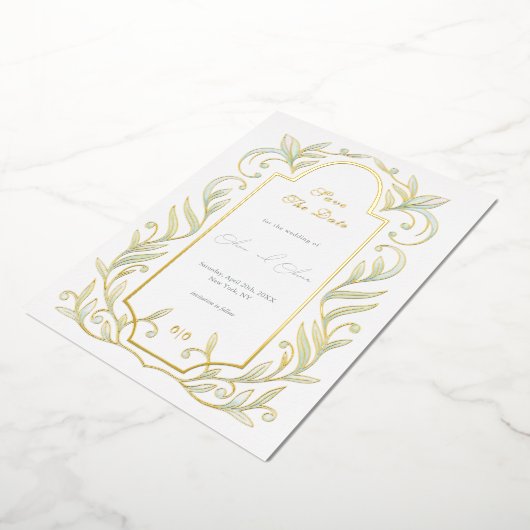 Invitation En Aluminium Mariage Feuille Vert Enregistrer La Date (Rotation)