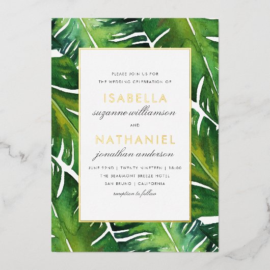 Invitation En Aluminium Mariage Feuille vert moderne (Recto)
