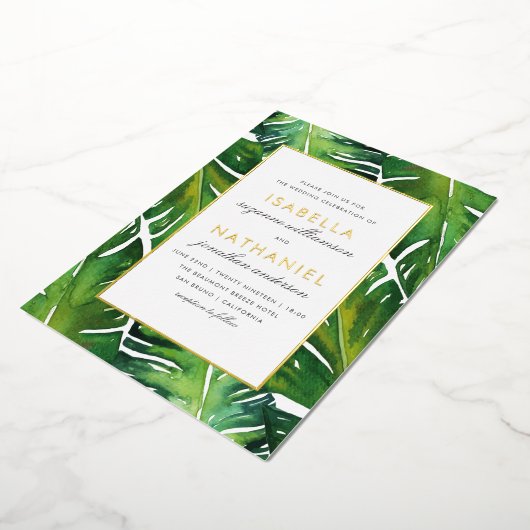 Invitation En Aluminium Mariage Feuille vert moderne (Rotation)