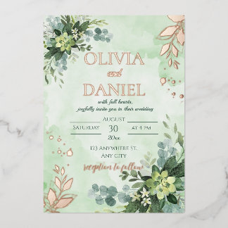 Invitation En Aluminium Mariage feuilles de feuillage or rose