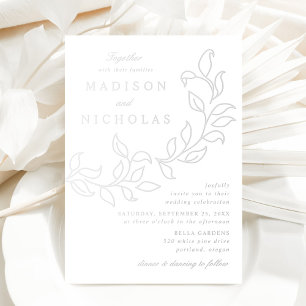 Invitation En Aluminium Mariage Feuilles en Cascade Argent
