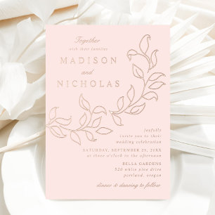 Invitation En Aluminium Mariage Feuilles en Cascade Blush et Or Rose