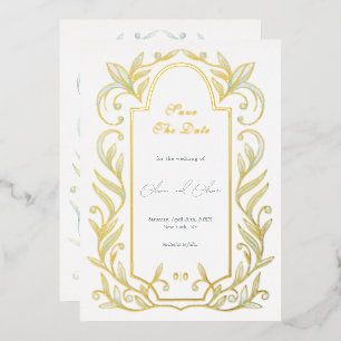 Invitation En Aluminium Mariage Feuilles Vertes Économisez La Date