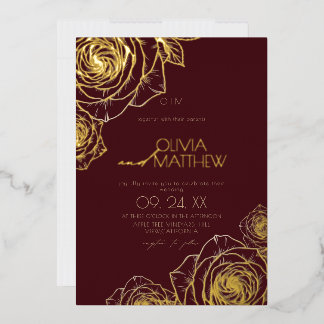 Invitation En Aluminium Mariage Fleur de Bourgogne Minimal Moderne Or Rose