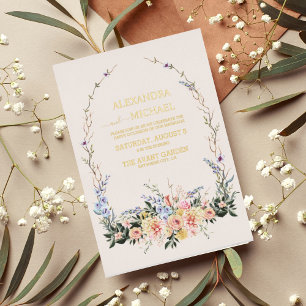 Invitation En Aluminium Mariage Fleur de Champ Aquarelle Neutre Boho Feuil