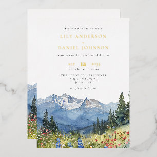 Invitation En Aluminium Mariage Fleur de Montagne Aquarelle Moderne