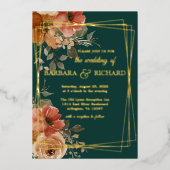 Invitation En Aluminium Mariage Fleur Romantique avec Feuille d'Or Vert (Recto)