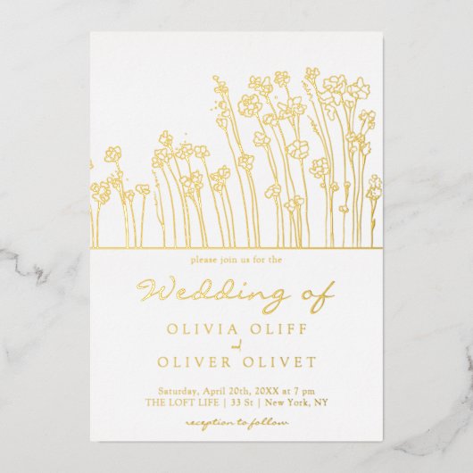 Invitation En Aluminium Mariage Fleur sauvage bleu (Recto)