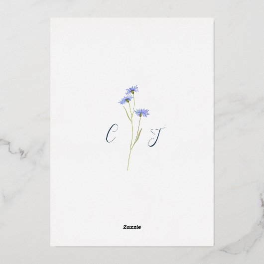 Invitation En Aluminium Mariage fleur sauvage bleu et or rustique (Verso)