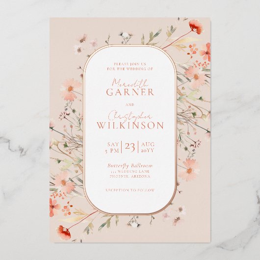 Invitation En Aluminium Mariage Fleur sauvage Boho Rose (Recto)