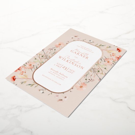 Invitation En Aluminium Mariage Fleur sauvage Boho Rose (Rotation)