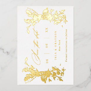 Invitation En Aluminium Mariage Fleur sauvage Doré Enregistrer La Date Or