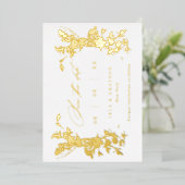 Invitation En Aluminium Mariage Fleur sauvage Doré Enregistrer La Date Or (Debout devant)