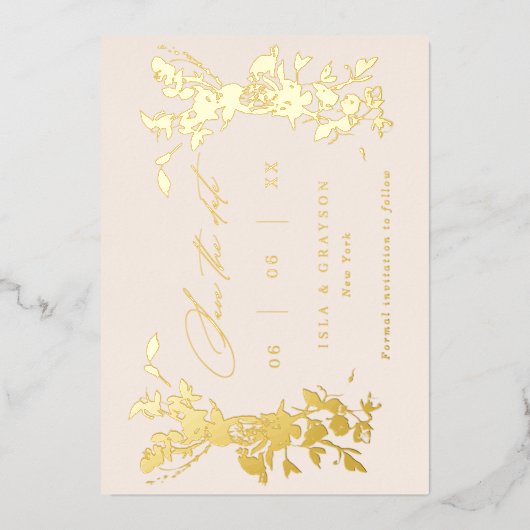 Invitation En Aluminium Mariage fleur sauvage Enregistrer La Date Blush &  (Recto)