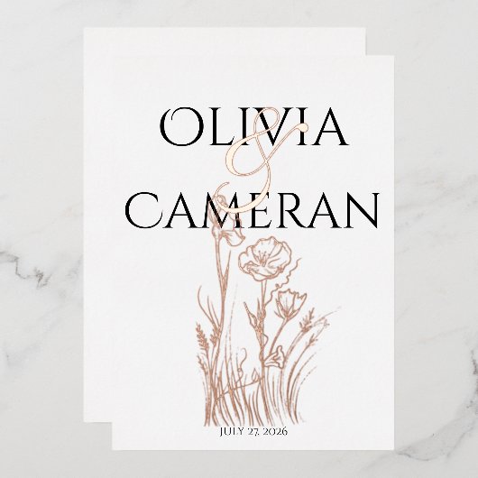 Invitation En Aluminium Mariage Fleur sauvage moderne (Recto/Verso)