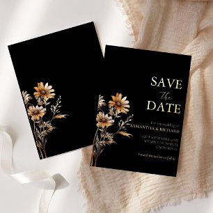 Invitation En Aluminium Mariage fleur sauvage noir et or enregistrer la da