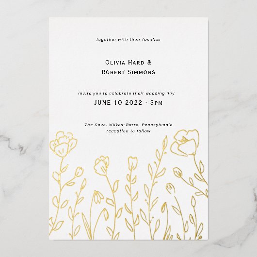 Invitation En Aluminium Mariage Fleur sauvage simple (Recto)